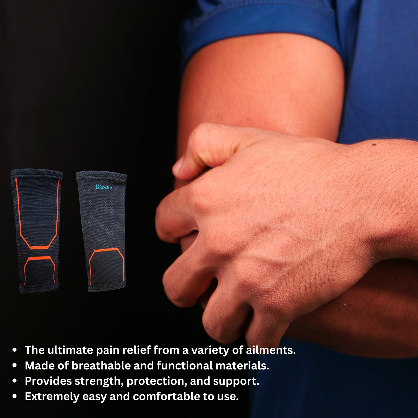 Dr. Pain Premium Elbow Brace for Gym, Workout, Sports & Pain Relief – Compression Support for Tennis Elbow, Lifting & Injury Recovery – Unisex Sleeve